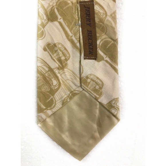 Jerry Becker Classic Cars Beige Tan Vintage Novelty Tie Necktie - Picture 6 of 6